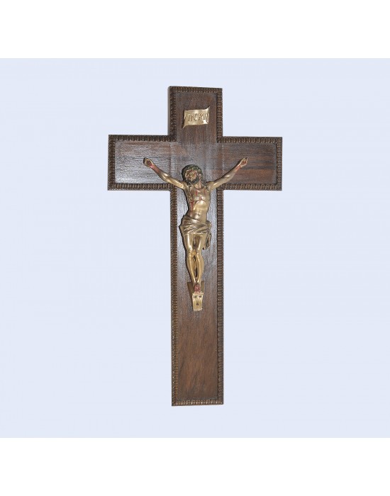 Crucifijo base madera y cristo acero