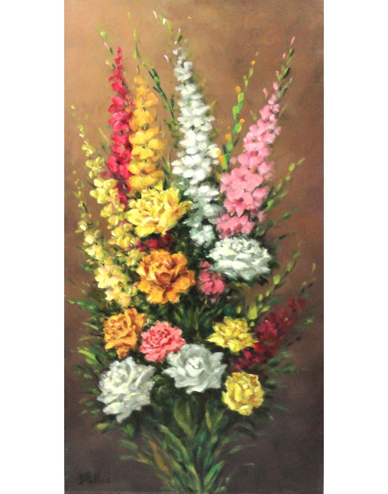 Cuadro Rosas y Gladiolos - Pintura Original