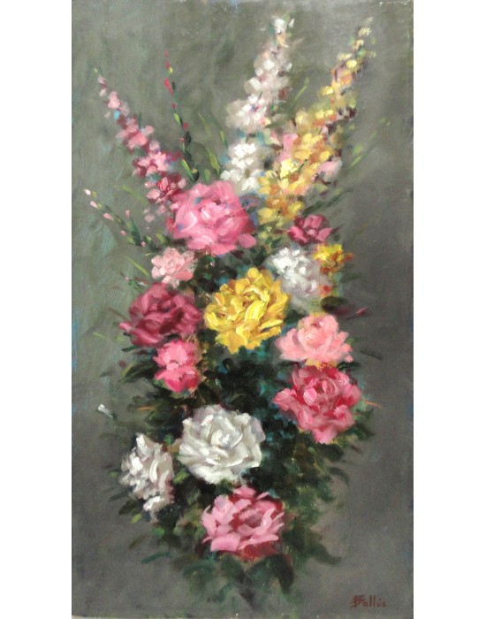 Cuadro Rosas y Gladiolos 2 - Pintura Original