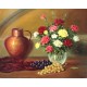 Cuadro Bodegón con Flores y Uvas - Pintura Paisaje Original