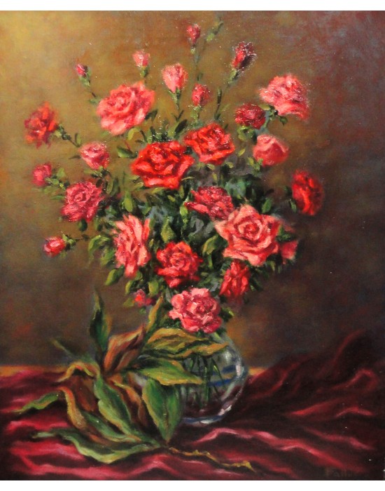 Cuadro Jarrón con rosas - Pintura Original