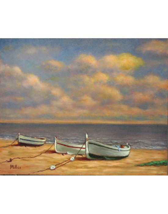 Cuadro 3 Barcas Amarradas - Pintura Original