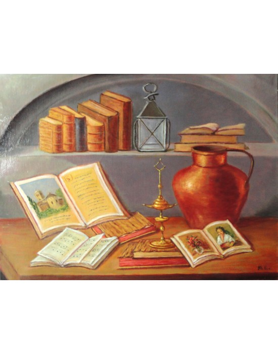 Cuadro Libros y Cobre - Pintura Original
